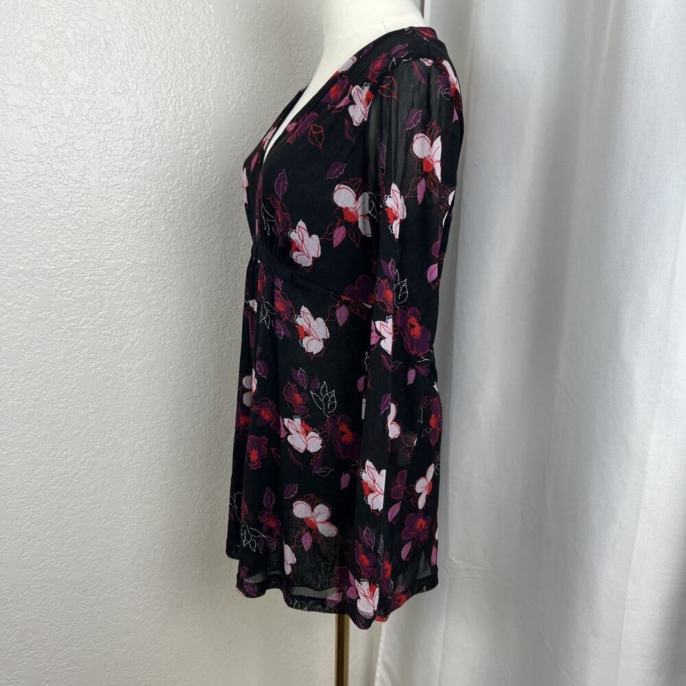 VTG New York & Co Top Womens‎ Medium Black Floral Mesh Babydoll Fairy Y2K Gothic - Picture 4 of 10